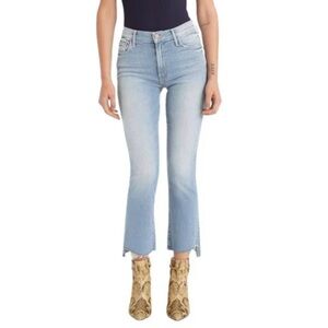 Mother denim the insider crop step fray jeans fresh catch light blue